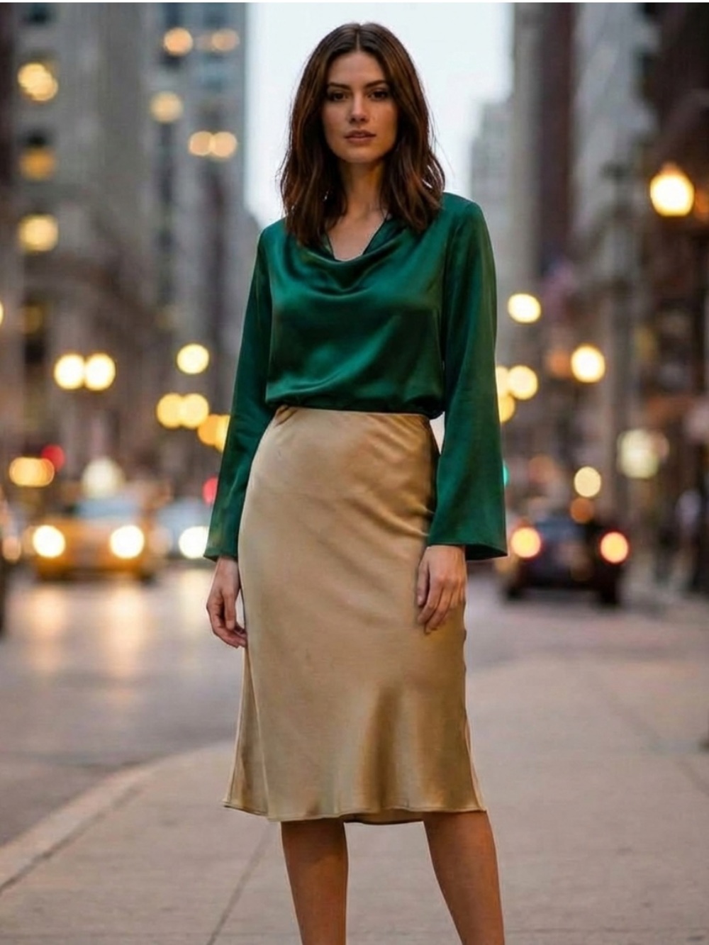 Valentino Beige Gold Silk Zip Knee Length Pencil Trumpet Skirt Size IT 38